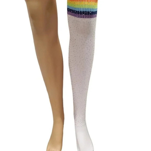 Black Knee High Rainbow Rhinestone Stocking - Picture 6 of 7